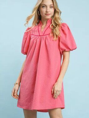 Umgee Seersucker Puff Sleeve Dress